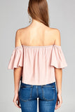 Ladies fashion off the shoulder rayon challis woven top