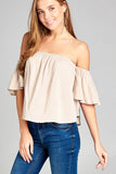 Ladies fashion off the shoulder rayon challis woven top