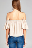 Ladies fashion off the shoulder rayon challis woven top