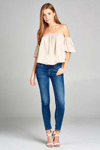 Ladies fashion off the shoulder rayon challis woven top