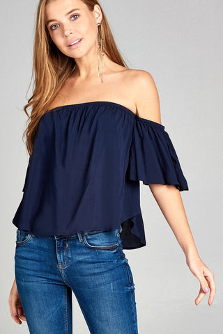 Ladies fashion off the shoulder rayon challis woven top