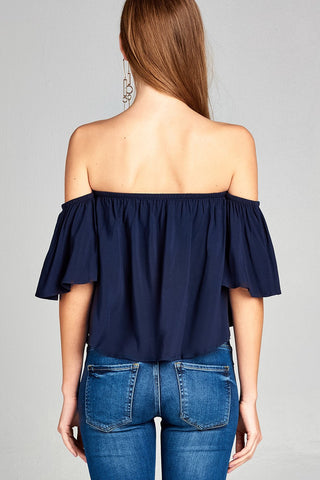 Ladies fashion off the shoulder rayon challis woven top