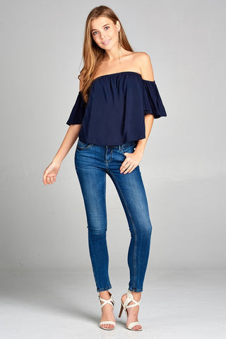 Ladies fashion off the shoulder rayon challis woven top