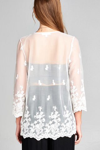 Ladies fashion open front scalloped hem lace cardigan