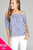 Ladies fashion plus size short sleeve off the shoulder w/ruffle embo stripe woven top