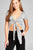 Ladies fashion short sleeve front open self tie rayon spandex crop top