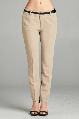 Ladies fashion classic woven pants w/ belt
