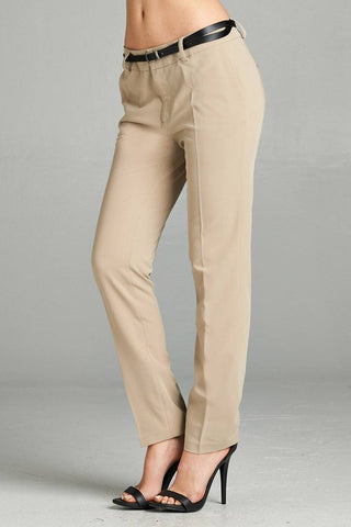Ladies fashion classic woven pants w/ belt