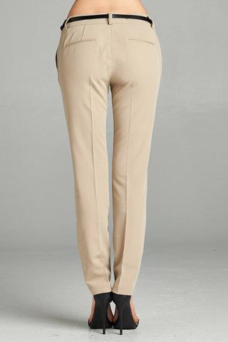 Ladies fashion classic woven pants w/ belt
