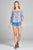 Ladies fashion 3/4 bubble sleeve off the shoulder all over floral embo stripe woven top