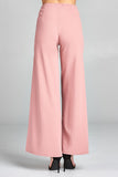 Ladies fashion high waist front zipper detail side slit long woven pants