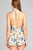 Ladies fashion v-line halter neck strap front ruffle elastic back crop woven top