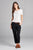 Ladies fashion cotton spandex twill long pants w/belt