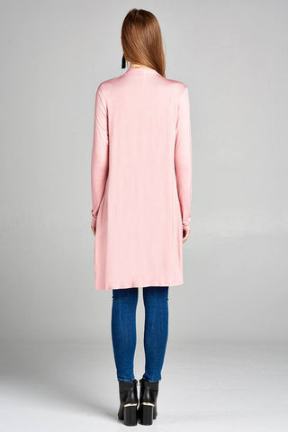 Ladies fashion long sleeve open front w/pocket long length rayon spandex cardigan