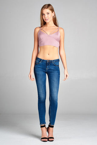Ladies fashion front strap bustier detail rayon spandex crop top