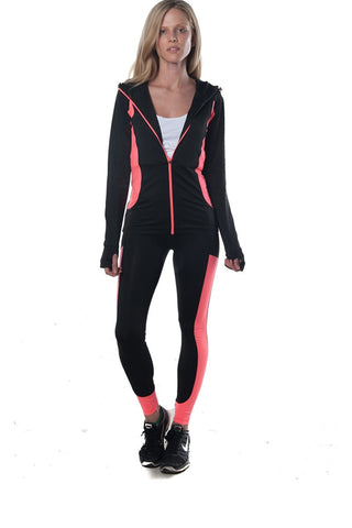 Ladies fashion active 2 pc set hooded outfit