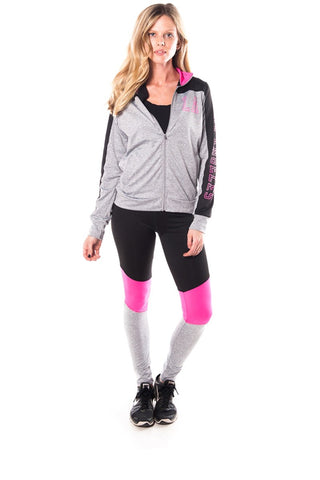Ladies fashion active sport yoga / zumba 2 pc set zip up jacket & leggings outfit