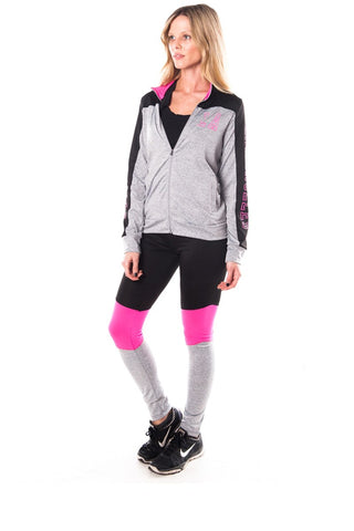 Ladies fashion active sport yoga / zumba 2 pc set zip up jacket & leggings outfit
