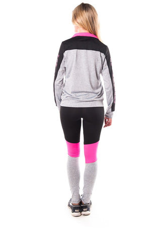 Ladies fashion active sport yoga / zumba 2 pc set zip up jacket & leggings outfit