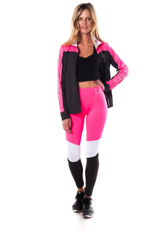 Ladies fashion active sport yoga / zumba 2 pc set zip up jacket & leggings outfit