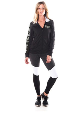 Ladies fashion active sport yoga / zumba 2 pc set zip up jacket & leggings outfit