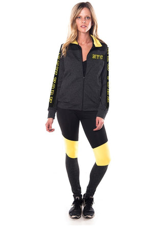 Ladies fashion active sport yoga / zumba 2 pc set zip up jacket & leggings outfit