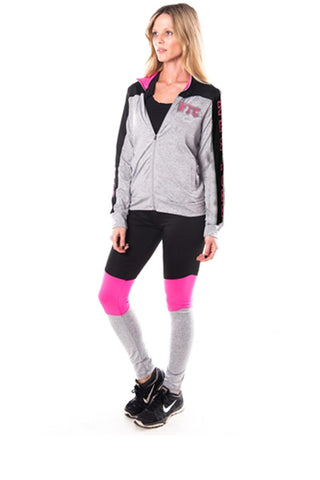 Ladies fashion active sport yoga / zumba 2 pc set zip up jacket & leggings outfit