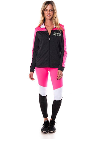 Ladies fashion active sport yoga / zumba 2 pc set zip up jacket & leggings outfit