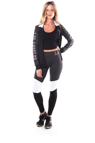 Ladies fashion active sport yoga / zumba 2 pc set zip up jacket & leggings outfit