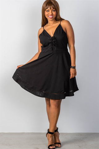 Ladies fashion plus size  lace-up midi dress