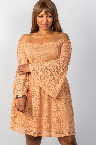 Ladies fashion plus size floral lace off-the-shoulder dress