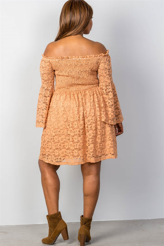 Ladies fashion plus size floral lace off-the-shoulder dress