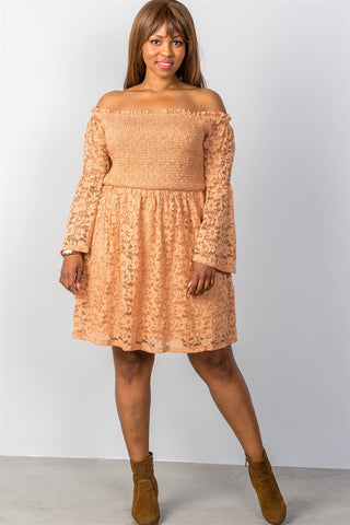 Ladies fashion plus size floral lace off-the-shoulder dress