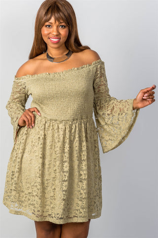 Ladies fashion plus size floral lace off-the-shoulder dress