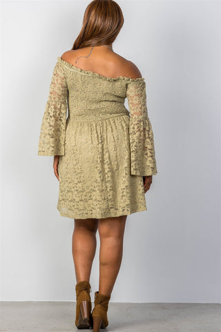 Ladies fashion plus size floral lace off-the-shoulder dress