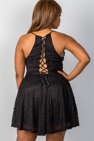 Ladies fashion plus size lace up back dress