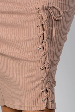 Ladies fashion plus size ribbed knit lace-up dress