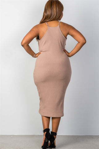 Ladies fashion plus size ribbed knit lace-up dress