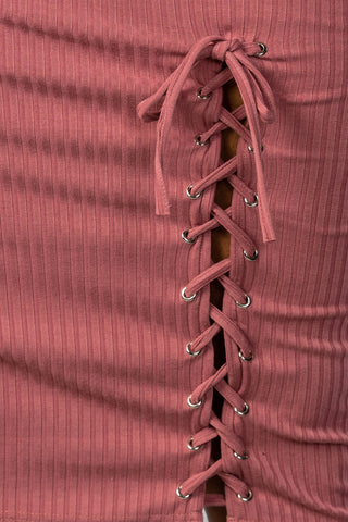 Ladies fashion plus size ribbed knit lace-up dress