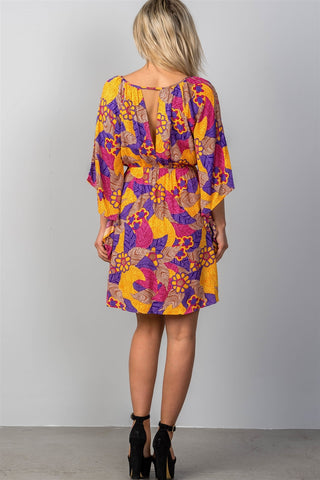 Ladies fashion multi floral bell sleeve dress - merchandiserus2