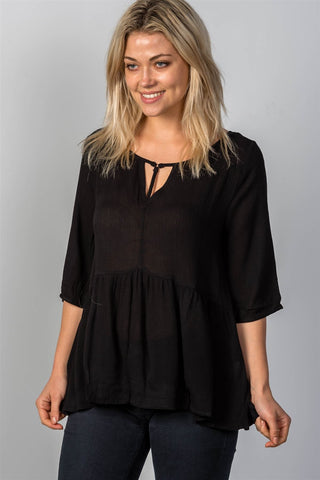 Ladies fashion 3/4 sleeve w/oring at front babydoll top