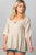 Ladies fashion 3/4 sleeve w/oring at front babydoll top