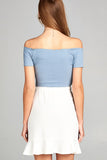 Ladies fashion short sleeve off the shoulder rayon spandex rib top
