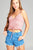 Ladies fashion v-neck shirring w/string cami stripe rayon spandex rib top