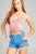 Ladies fashion v-neck shirring w/string cami stripe rayon spandex rib top