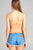 Ladies fashion v-neck shirring w/string cami rayon spandex rib top