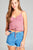 Ladies fashion v-neck shirring w/string cami rayon spandex rib top