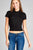 Ladies fashion short sleeve mock neck ruffle hem rayon spandex rib top