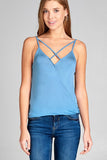 Ladies fashion v-neckline wrap w/cross strap cami rayon spandex top