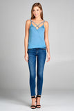 Ladies fashion v-neckline wrap w/cross strap cami rayon spandex top